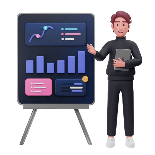 Person presenting a dashboard with charts