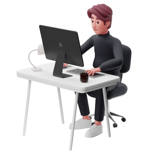 The founder working at a desk